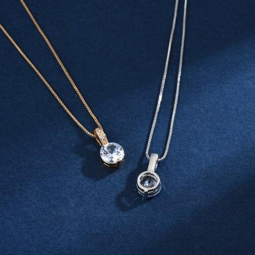 925 Sterling Silver Simple Round Zircon Necklace Shiny Exquisite Pendant Birthday Gift Fashion Jewelry For Girls NK068