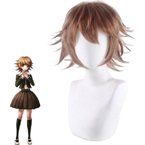 Anime Danganronpa Fujisaki Chihiro Wig Cosplay Costume Brown Short Heat Resistant Hairpiece Dangan Ronpa Fujisaki Chihiro