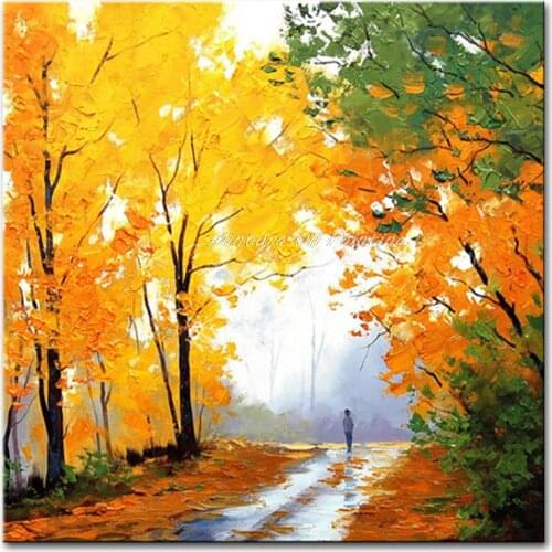 Hand painting trees modern frameless decoration entrance wall painting autumn autumn scenery oil painting on canvas wall art