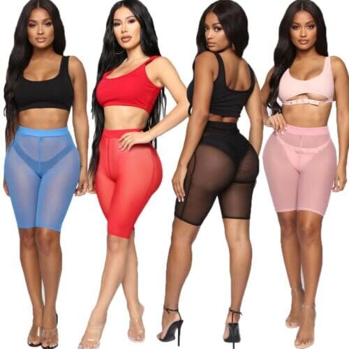 Sexy Women High Waist Yoga Shorts Pants Slim Running Mesh Workout Fit Leggings Swimwear Cover Up Mesh Shorts