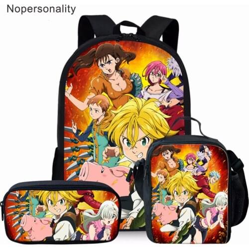 Nopersonality Teenager Girls School Bookbag Anime Seven Deadly Student Bagpack Print 3Pcs Kids Children Backpacks Women Mochilas