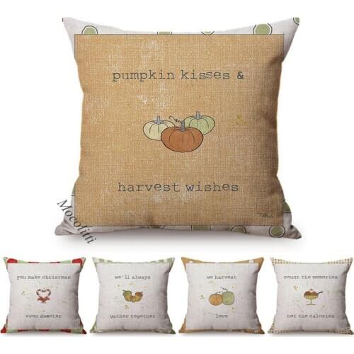 Cute Small Fresh Cartoon Harvest Greetings Letter Design Cushion Cover Cotton Linen Sofa Decorative Throw Pillow Cover almofadas