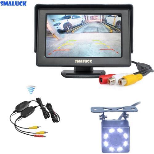SMALUCK Wireless 4.3" Backup Car Monitor + HD 8 x LED Car Camera Rear View Security System Wireless Parking Reversing System Kit