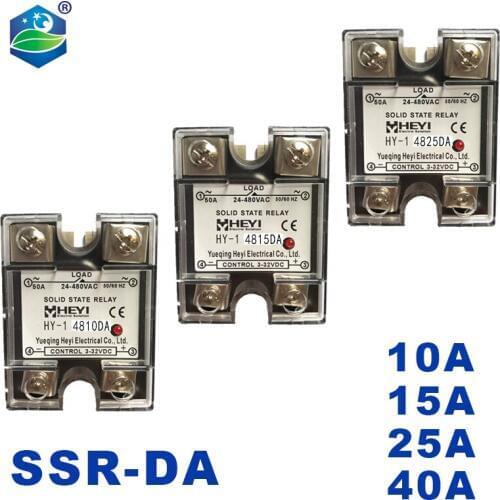 SSR-10DA 15A 25A 40A 50A 60A 70A 75A 80A 90A 100A 120A Single Phase DC Control AC 3-32VDC TO 24-480V Solid State Relay Plastic