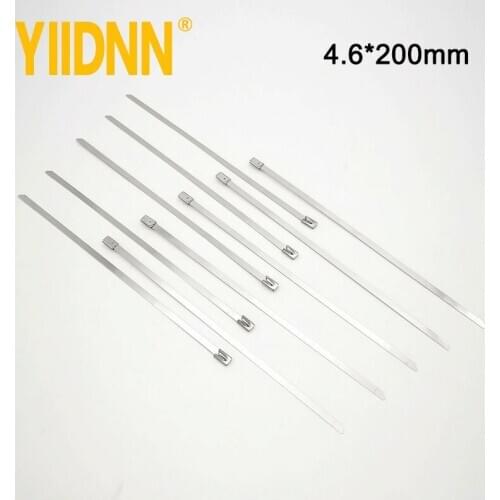 100 PC Hot Sale 0.18 Inches (4.6*200mm)Ball Lock Stainless Steel Exhaust Strap Wrap Coated Locking Zip Cable Ties