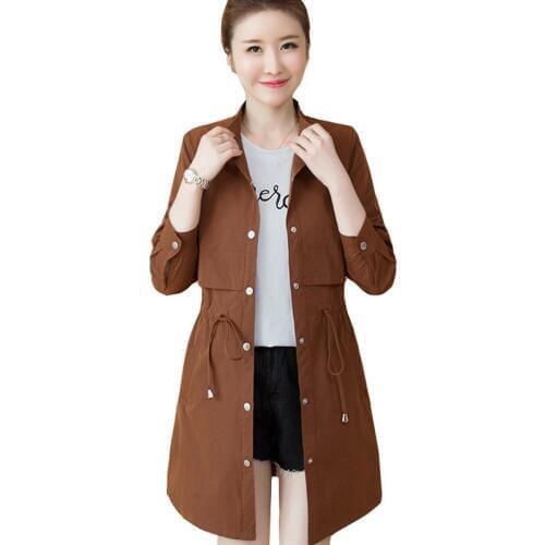 2019 New Fashion Single-breasted Mid-long Trench Coat Women Khaki Slim Windbreaker Female Loose Large Size Casual Outerwear R1