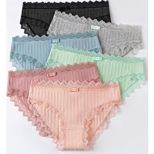 Womens Cotton Panties Female Lace Edge Breathable Briefs Sexy Underwear Women Cotton Crotch Lingerie Intimates
