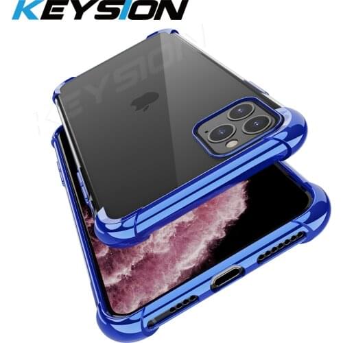 KEYSION Shockproof Case for iPhone 11 Pro Max plating Air-bag Anti-knock Clear Cover for iPhone 11 for iPhone 11Pro New 2019