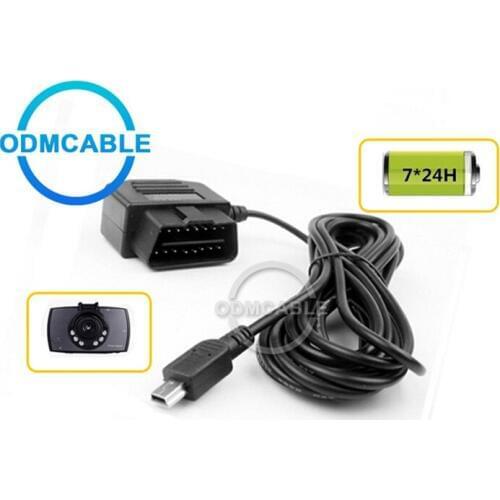 Universal OBD Power Cable for Dash Camera 24 hours Surveillance with mode switch button mini-usb