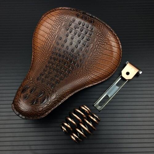 Universal Motorcycle Front Solo Slim Seat Brown/Black Gator Emboss Leather For Harley Sportster Bobber Chopper Custom