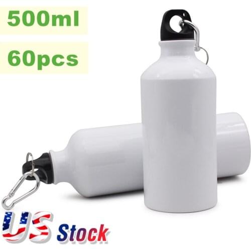 US Stock, 60pcs/Pack 500ml Blank Aluminum White Sports Bottle for Sublimation Printing