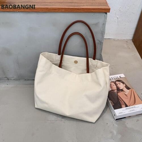 Large Capacity Canvas Handbag For Women Leisure Shopping Totes Big Shoulder Bag Solid Color Handle Bag Environmental Lady Purse