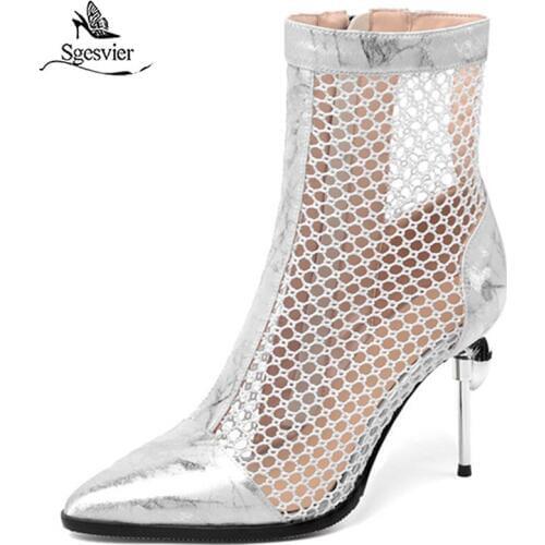 Sgesvier 2020 new ankle boots women crystal hollow out summer boots sexy stiletto high heel party prom shoes ladies big size 50
