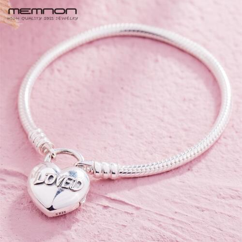 Silver 925 MOMENTS Smooth Bracelets for women with Loved Heart fit 925 sterling silver charms bracelets diy Snake Chain Bracelet