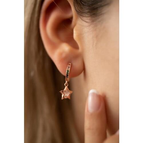 SRO Fashion Star Model Mix Stone Rose Plated Silver Italian Earrings Modern Design Premium Jewelry For Women Hand Made