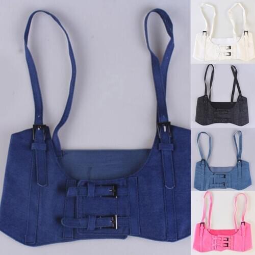 Vintage Women Corset Vest Harness Strechy Waistcoat Wide Cincher with Buckle PU Leather Cummerbunds Fashion Waistcoat Waistband