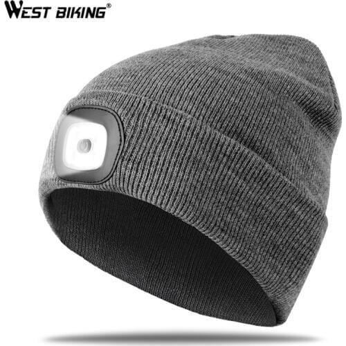 WEST BIKING Running Caps Winter Warm Knit Hat Flashlight LED Headlamp Outdoor Sport Caps Fishing Hiking Windproof Cycling Caps