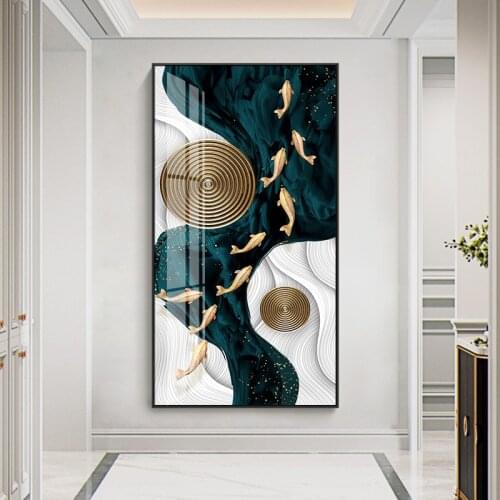 Golden Red carp Deer Annual ring tree birds Modern Decorative Pictures Canvas Printed Wall Art Poster for porch Living Room offi