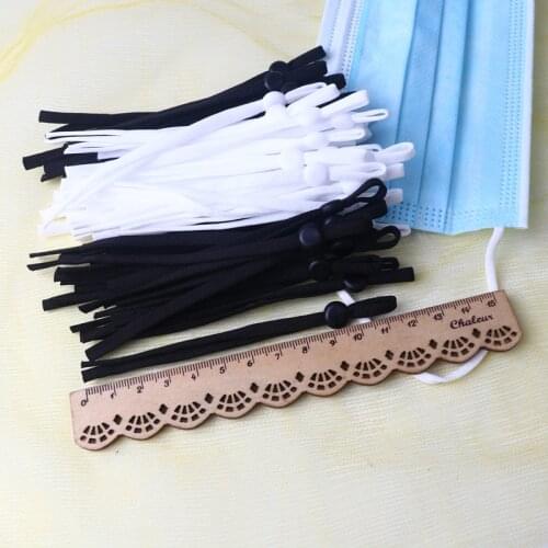 100Pcs Black White Flat Elastic Band Nylon Rubber Silicone Buckle Adjustable DIY Hanging Ear Rope Sewing Mask Crafts Accessorie