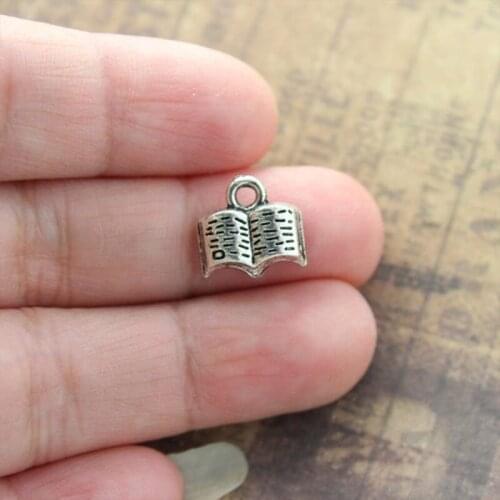 20Pcs Tiny Book Connector Charms Antique Silver Color Tone Pendant Findings DIY Handmade Accessories Jewelry Making Supplies