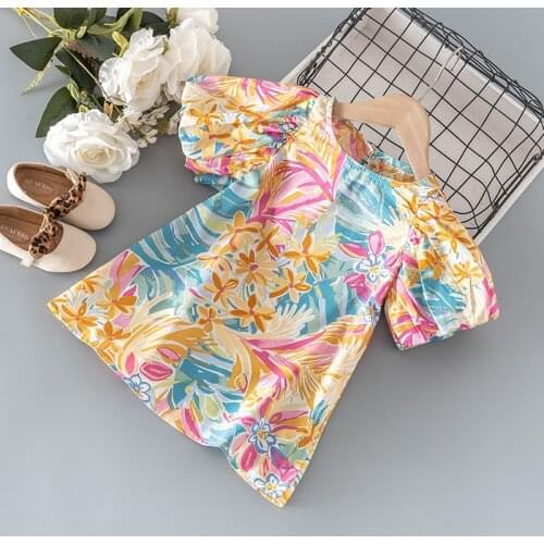 2021 Summer baby girls fashion lantern sleeve graffiti dress for 1 year girl birthday baby clothing kids cheongsam dresses dress