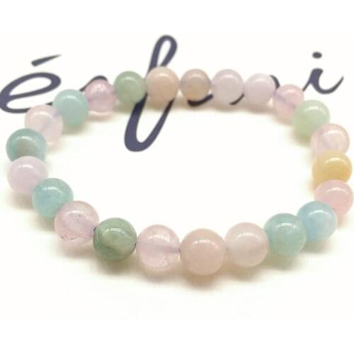 2021 New Good Quality Women Bracelet Nature 6 MM-10 MM Morganite Stone Not Glass Really Color 18.5 -19 CM Men Bangle