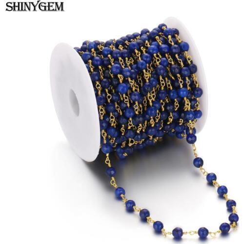 ShinyGem 6mm Round Ball Bead Chain For Jewelry Making Natural Crystal/Agate/Jade Gold Plated Rhinestone Rosary Bead Chain 5M/Lot