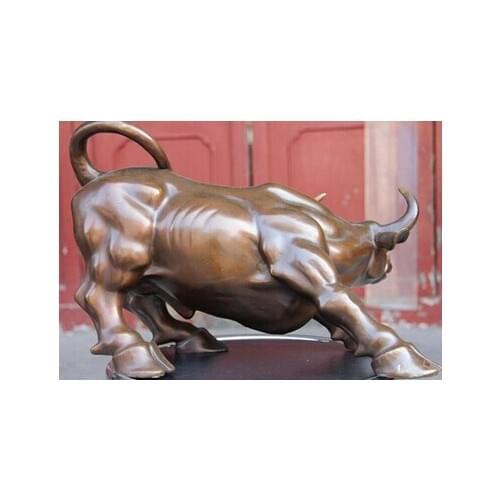 Antique bronze Pure Copper Brass 13 Chinese pure Bronze Copper carved Wall Street Fierce Bull feng shui Statue