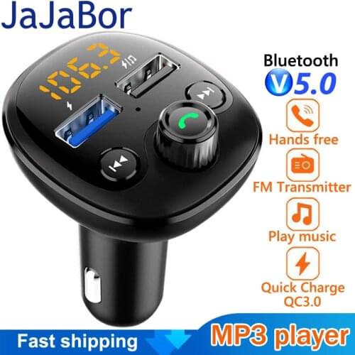 JaJaBor Bluetooth Car Kit Handsfree FM Transmitter Bluetooth 5.0 QC3.0 Quick Charge Dual USB Car Charger