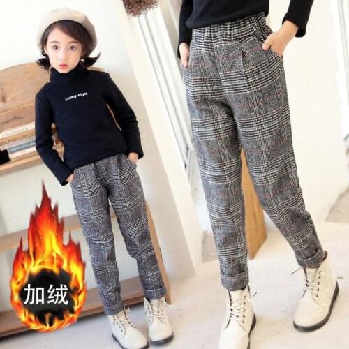 Girls Plus Velvet Trousers Solid Elastic Waist Childrens Clothing 3-12 Years Autumn and Winter Kids Leggings Pants