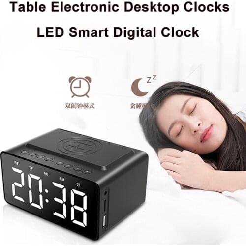 Wireless Charger Alarm Clock Bluetooth Speaker LED Smart Digital Clock Table Electronic Desktop Clocks Fm Radio USB Fast Charger