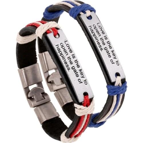 Fashion Love is the key to open the gate of happiness Bracelet Cuff Genuine Leather Charms Bangle Wrap Wristbands Unisex Jewelry