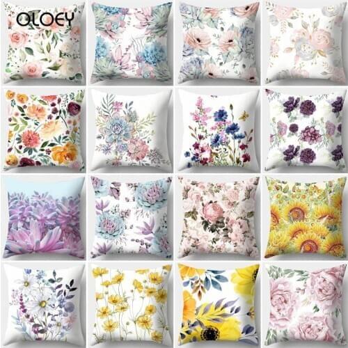 Throw Cushion Cover Flower Succulent Print Sofa Mattress Cover At Home Hotel Bed Car Seat Back Decoration Soft Cushion Cover