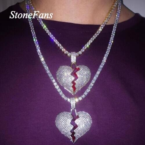 Stonefans Hip Hop Broken Heart Necklace Pendant Choker for Women Fashion Bling Rhinestone Necklace Tennis Chain Neck Jewelry