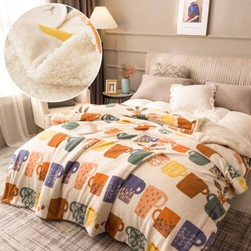 Dual-sided Velvet Lamb Cashmere Blanket Winter Warm Thick 2 Layers Sleeping Blanket Bed Cover Fashion Print Travel Shawl Blanket