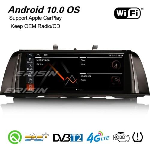 Erisin 2625 10.25" IPS Android 10.0 Car Stereo Carplay DAB+ GPS WiFi 4G USB Bluetooth Canbus Navi For BMW 5er F10 F11 with NBT