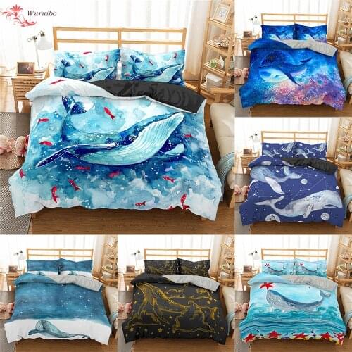Homesky Whale Bedding Set 3d Animal Duvet Cover Set Blue and White Watercolor Bed Set HomeTextiles Fish Ocean Sea Bedclothes