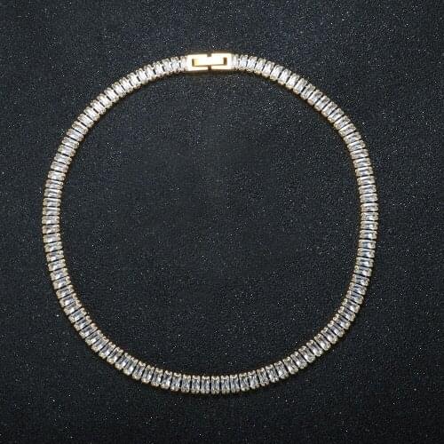 Stainless Steel Luxury Square Zircon Choker Necklace Tennis Chain Wedding Necklace For Women Fashion Jewelry Gift