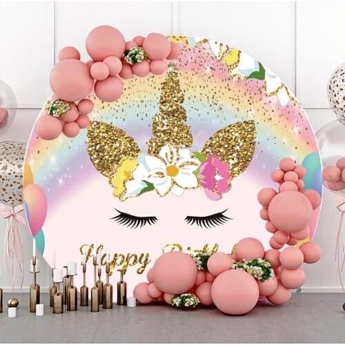 Laeacco Circular Backdrop For Photography Unicorn Birthday Party Baby Shower Circle Customized Photo Background For Photo Studio