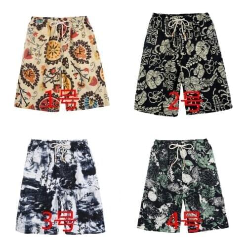 Summer men fashion multi-color print elastic waist linen fabric casual shorts male trendy color comfortable beach bottom