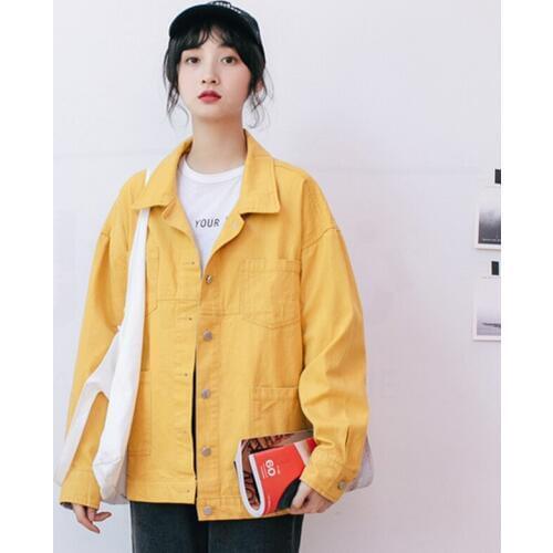 Fashion Yellow denim coat female students Korean version 2019 new spring autumn loose Solid All-Match jean jackets Women Mw771