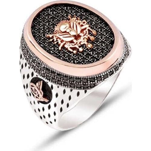 Silver Zircon Stone Embroidered Men 'S Ring