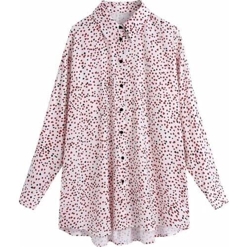 2020 New Womens Clothing Loose Lapel Long Sleeve Single Row Button Heart-Shaped Contrast Printing Shirt