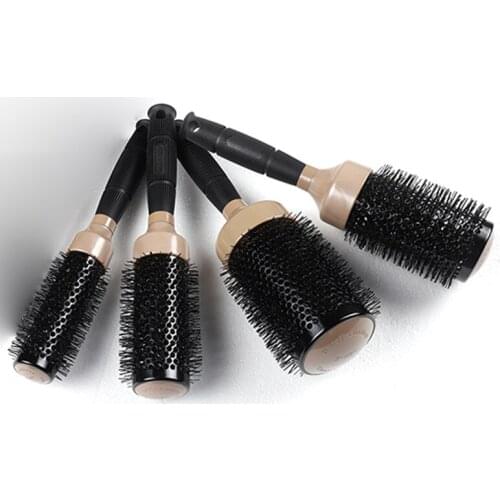 New Hair Tools Salon Styling Heat Resistance Ceramic Round Rolling Hair Ceramic Round Comb With Boar Bristle Ionic Curling Brush