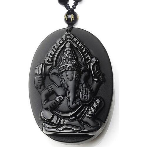 Original Obsidian Ganesha Necklace Pendant Elephant Ganeshan Pendant Lucky Pendants With Beads Chain Thailand Ganeshe Jewelry