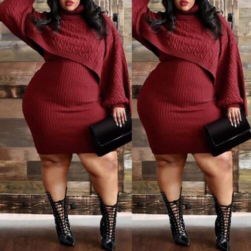 Autumn Women Shiny Knitting Skirts Sets Ruffles Long Sleeves Wool Warm Sweater knitted Two Pieces Set Women