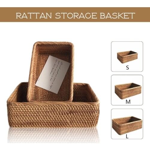 Hand-Woven Basket Moisture-Proof Corrosion-Resistant Rattan Tray Food Breakfast Display Box Kitchen Storage Basket