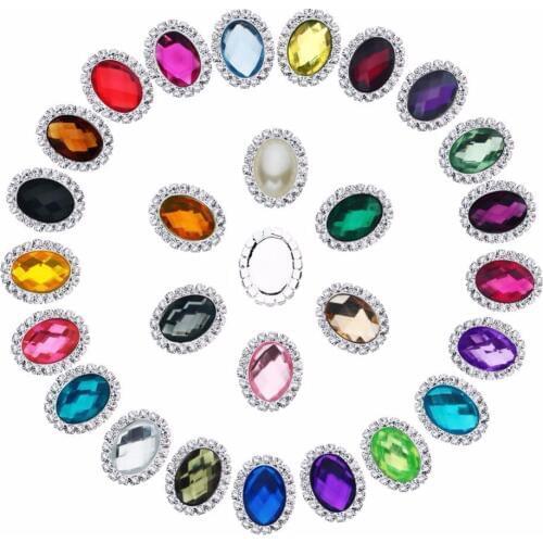 Flatback acrylic 25*20mm center oval crystal rhinestone buttons for DIY crafts Wedding invitation 50PCS/Lot(BTN-5562)