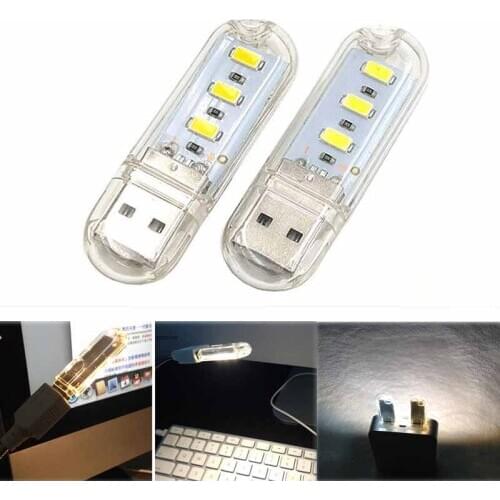 Portable Mini LED Night Light Camping Equipment USB Power 3 LED Light 25630 Chips Lamp LED Keychain USB Warm White Light