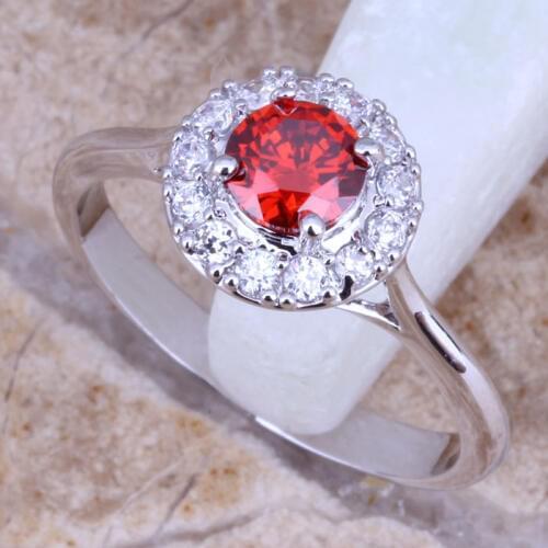 Enjoyable Red Garnet White CZ Silver Plated Fashion Ring Size 8 / 9 E129